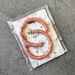 Handmade Pink and Gold Polymer Clay Hoop Earrings